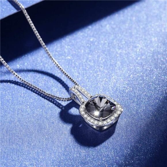 Platinum Plated Cubic Zirconia/Austrian Crystal Cushion Shape Halo Pendant - Picture 10 of 14